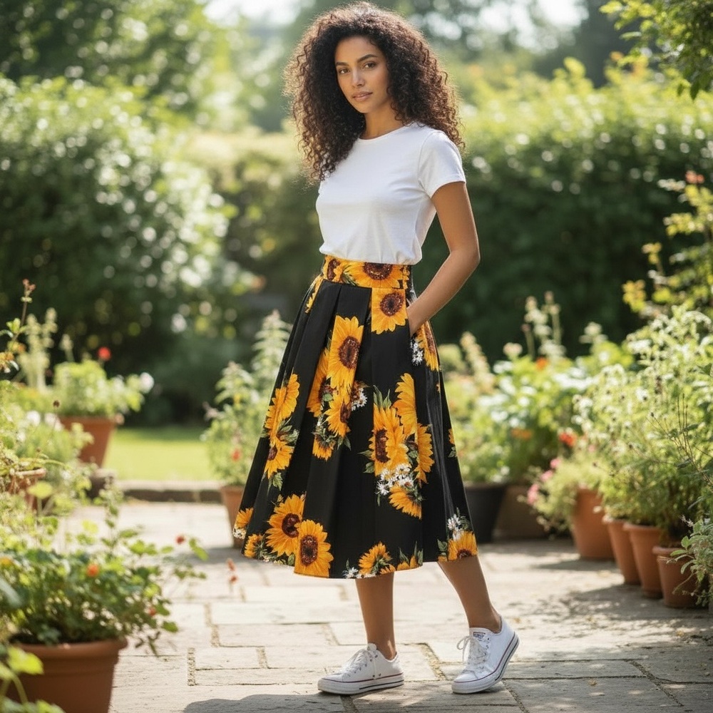 Full, Sunflowers Print Skirt 🌻🌻🌻